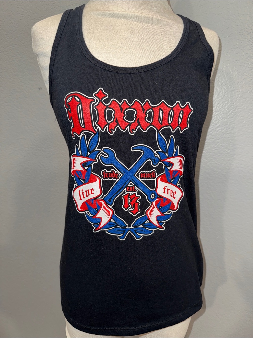 DIXXON Black Tank Top with Red and Blue Graphic